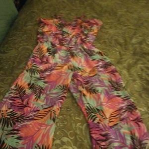Tropical print girls jump suit
